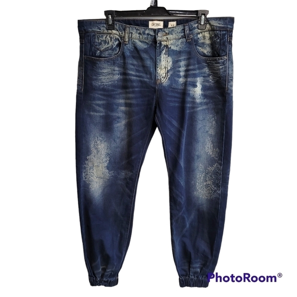 Decibel Dark Blue Acid Wash Jogger Jeans - Picture 1 of 9